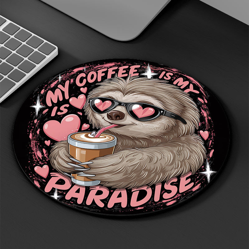 Coffee Sloth Round Mouse Pad