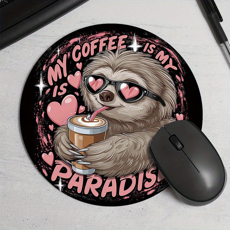 Coffee Sloth Round Mouse Pad