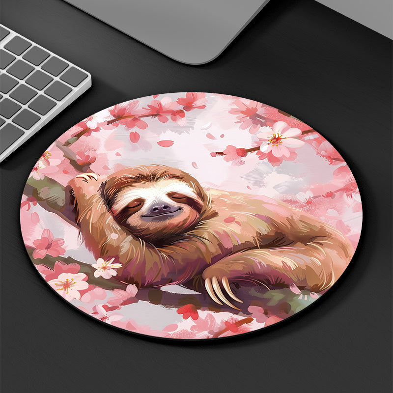 Round Sloth Flower Mouse Pad