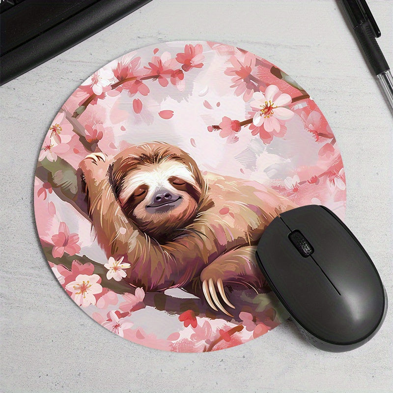 Round Sloth Flower Mouse Pad