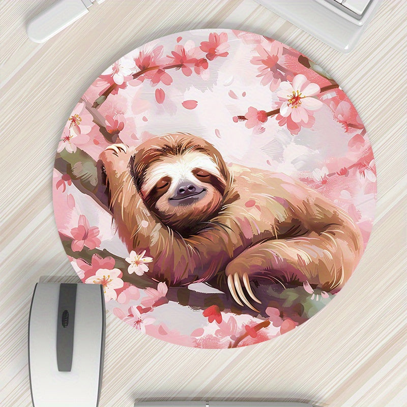 Round Sloth Flower Mouse Pad