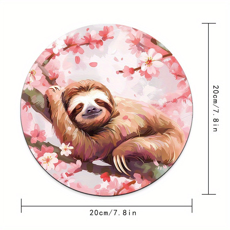 Round Sloth Flower Mouse Pad