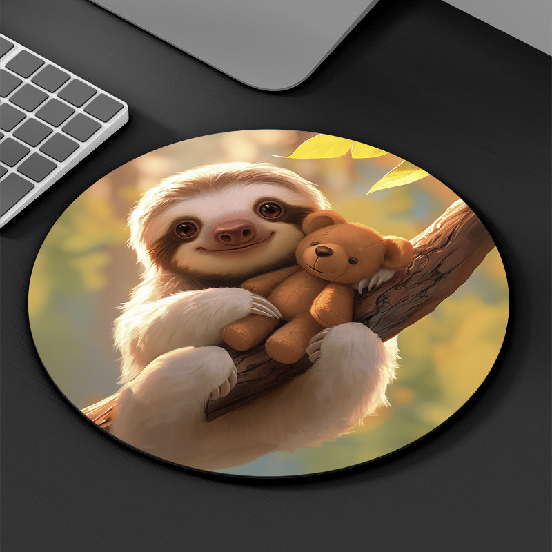 Sloth and Teddy Bear Round Mouse Pad