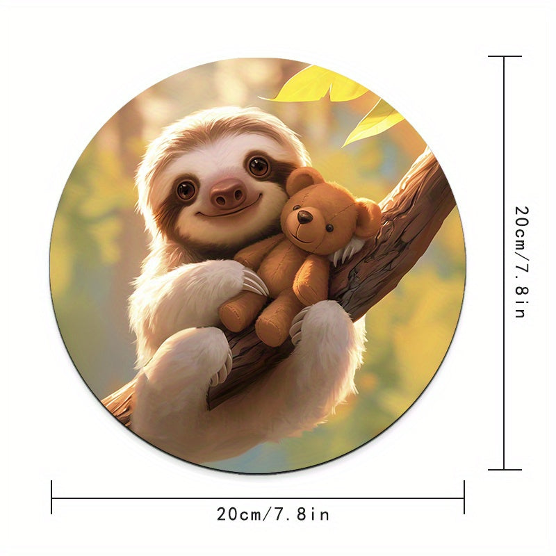 Sloth and Teddy Bear Round Mouse Pad