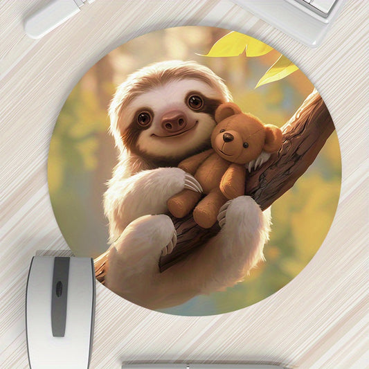 Sloth and Teddy Bear Round Mouse Pad