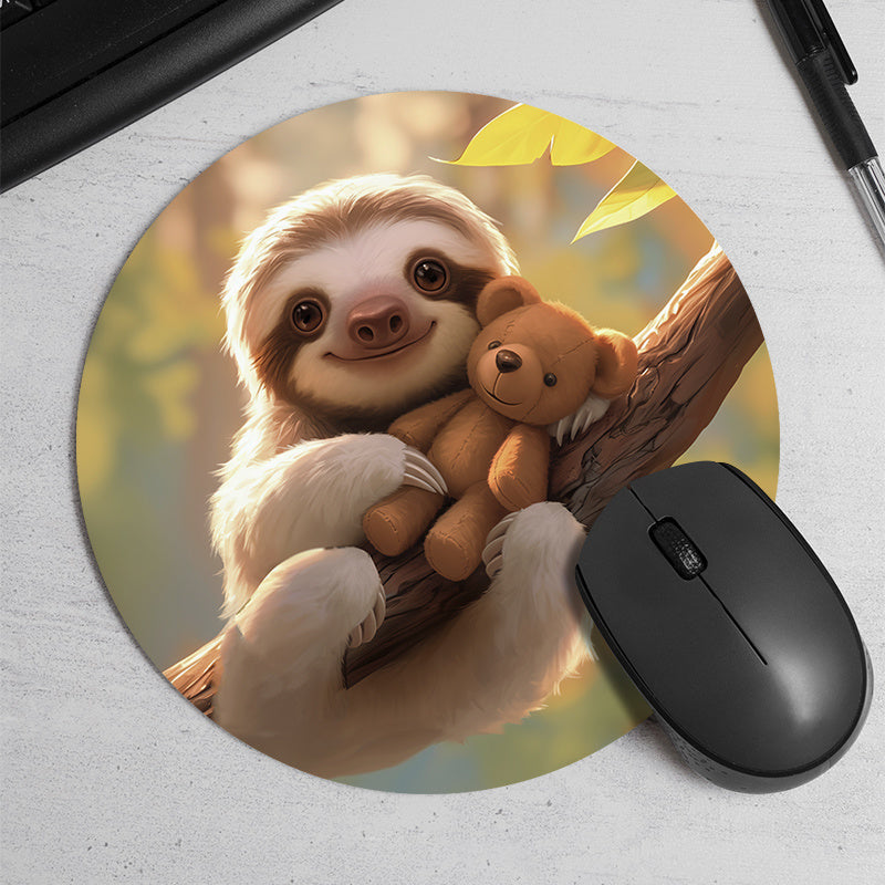 Sloth and Teddy Bear Round Mouse Pad