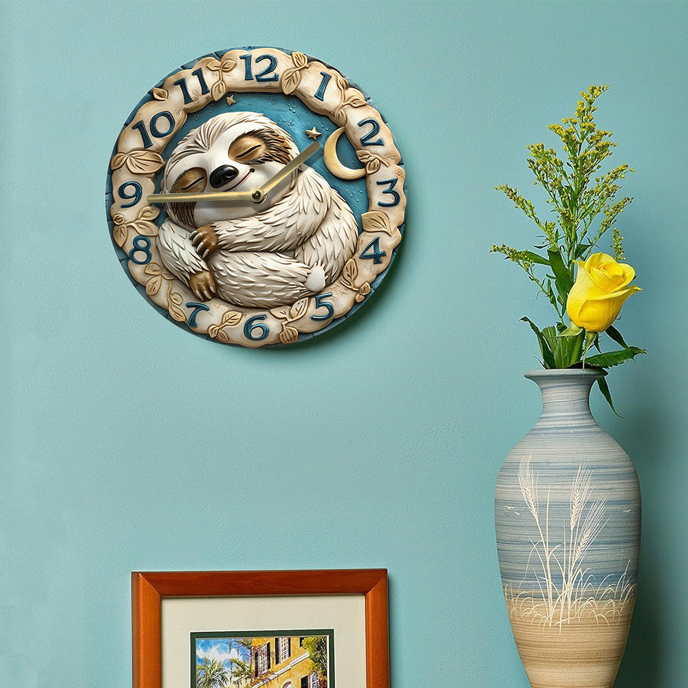 Sleeping Sloth & Crescent Moon Wall Clock