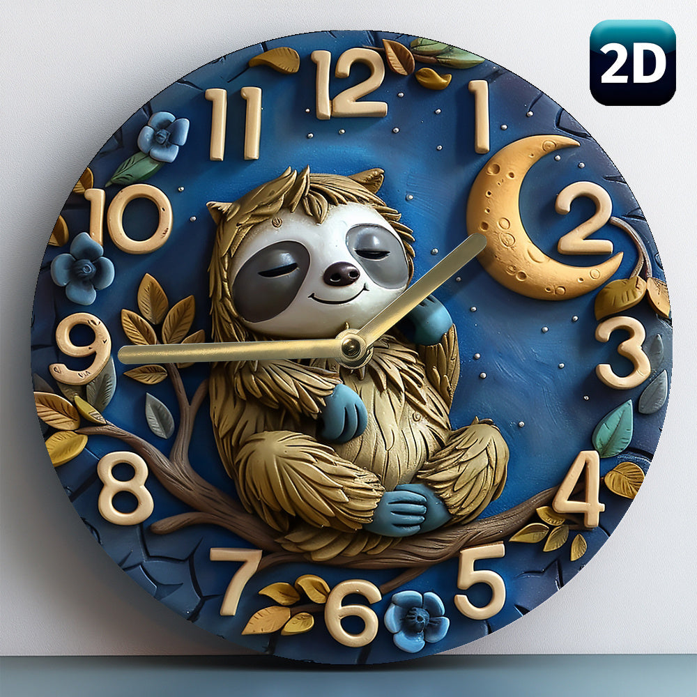 Sleeping Sloth and Moon Wall Clock