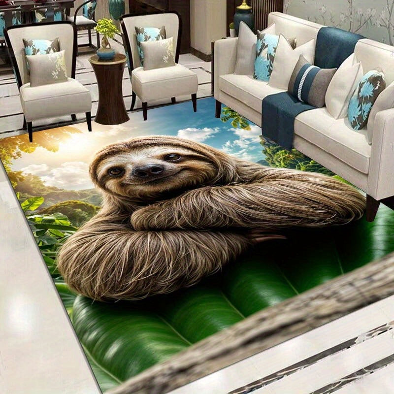 Cute Sloth on Leaf Rug