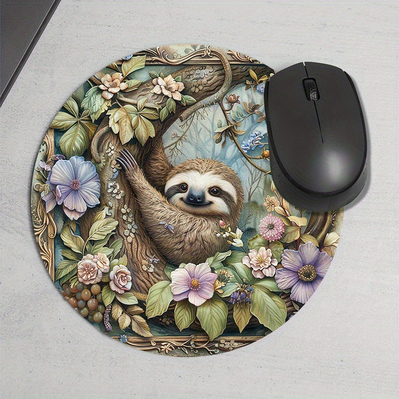 Round Sloth Woodland Theme Mouse Pad