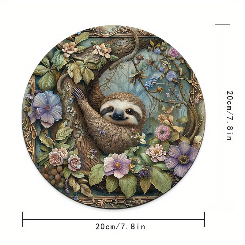 Round Sloth Woodland Theme Mouse Pad