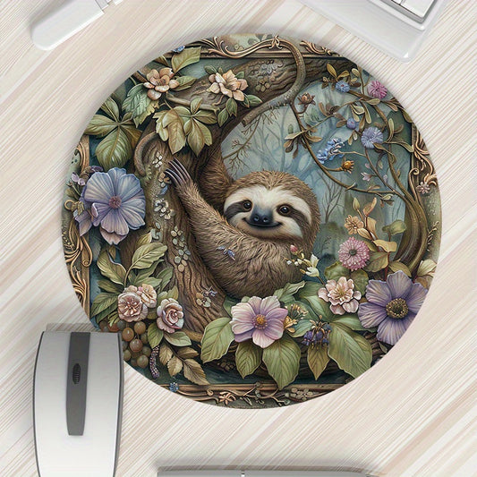 Round Sloth Woodland Theme Mouse Pad