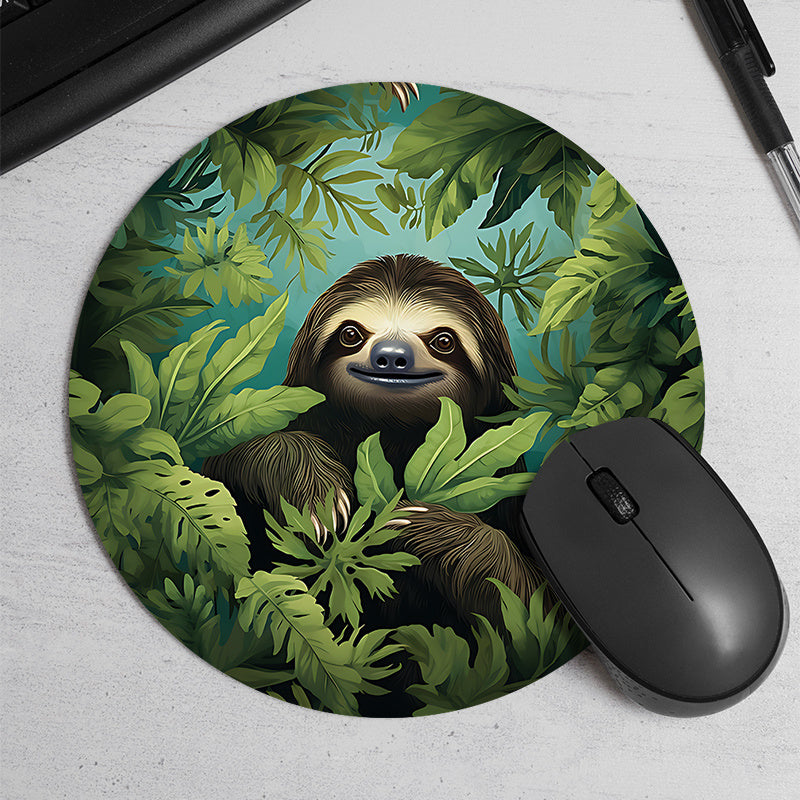 Round Sloth Themed Mouse Pad