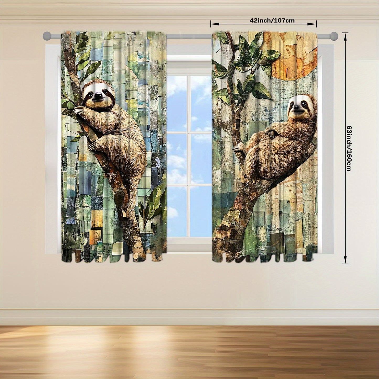 Oil Painting Sloth Printed Curtains