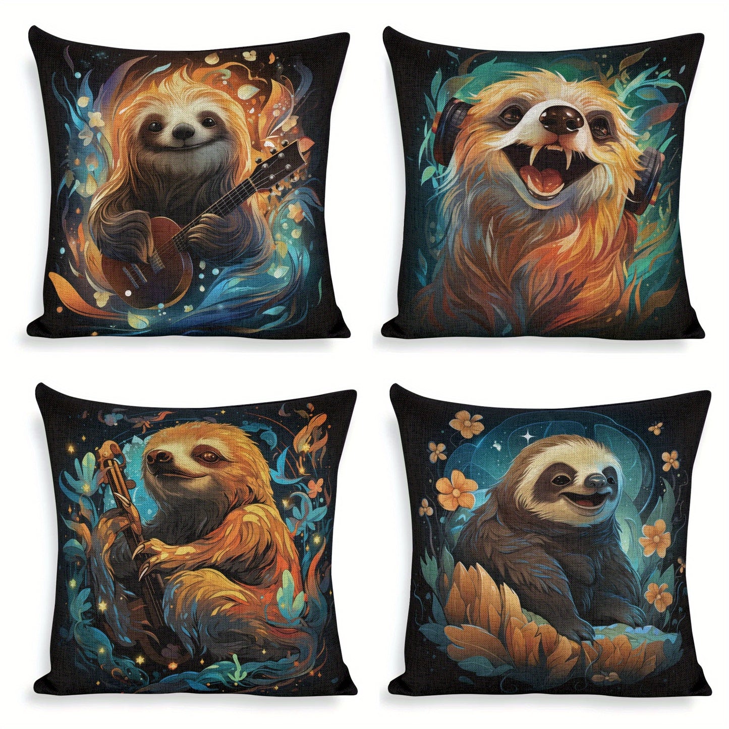 4 Piece Modern Sloth Cushion Covers