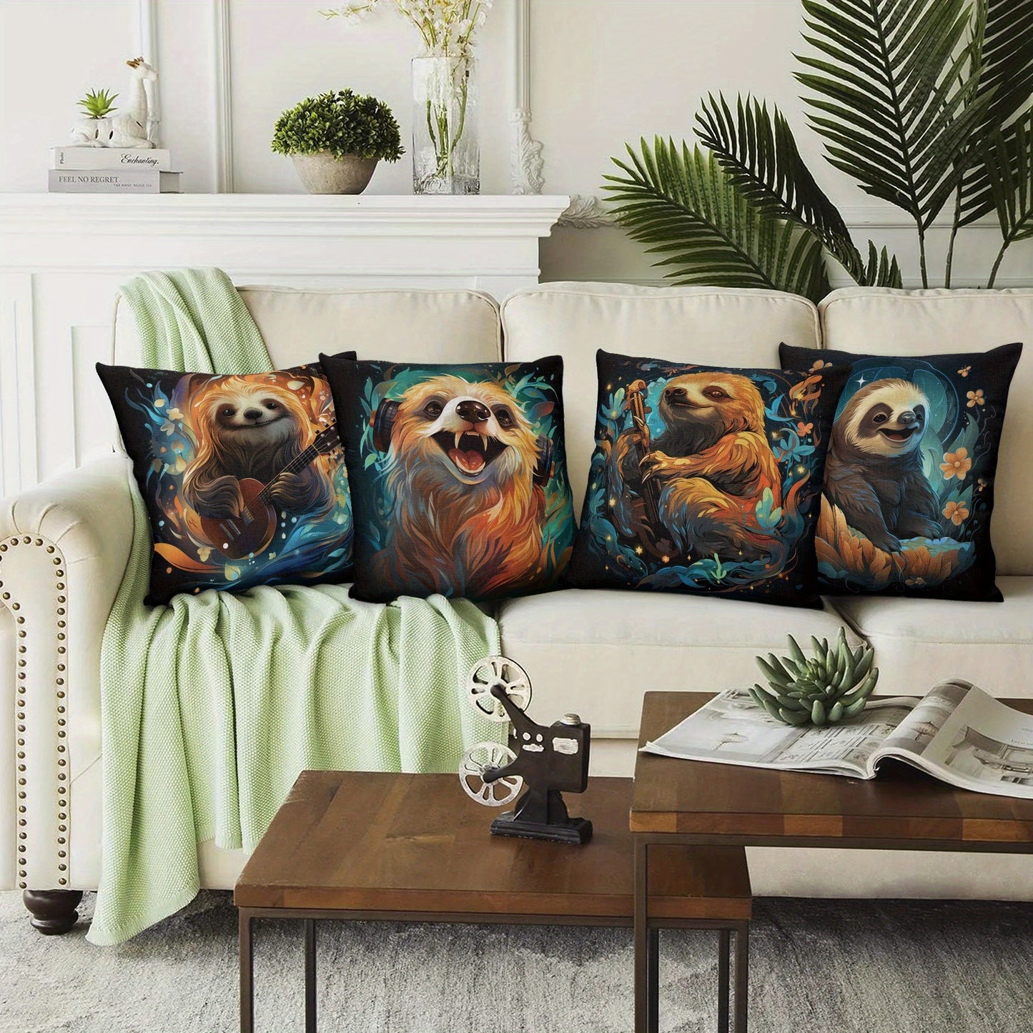 4 Piece Modern Sloth Cushion Covers