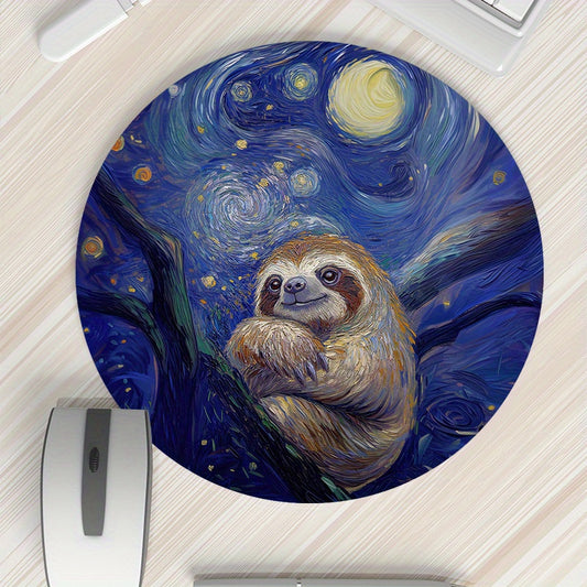 Starry Night Sloth Round Mouse Pad