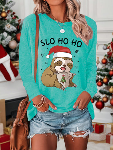 Image of Slo Ho Ho Women's Christmas Sloth Long Sleeve T-Shirt