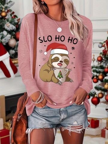 Image of Slo Ho Ho Women's Christmas Sloth Long Sleeve T-Shirt