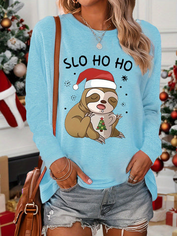 Image of Slo Ho Ho Women's Christmas Sloth Long Sleeve T-Shirt