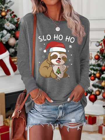 Image of Slo Ho Ho Women's Christmas Sloth Long Sleeve T-Shirt