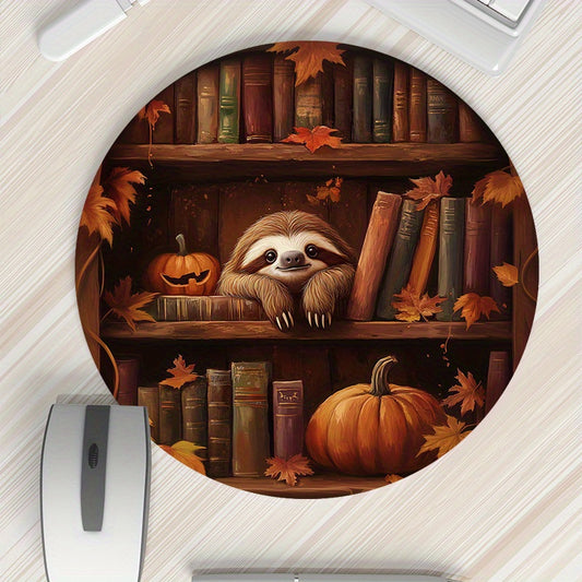 Sloth Bookshelf Round Mouse Pad