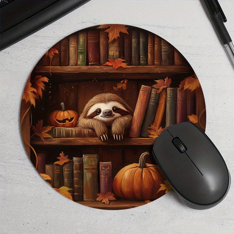 Sloth Bookshelf Round Mouse Pad