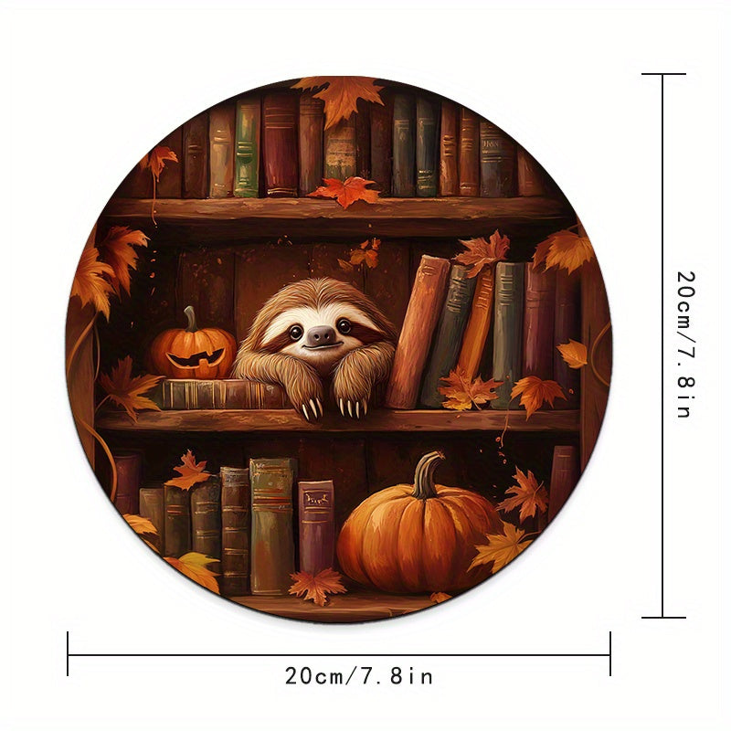 Sloth Bookshelf Round Mouse Pad