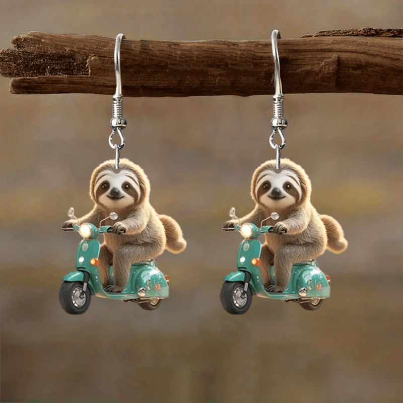 Cartoon Sloth on Scooter Earrings