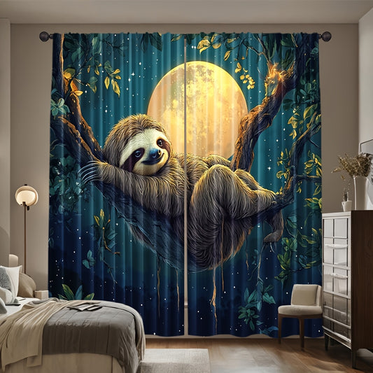 Sloth Under Moonlight Curtains