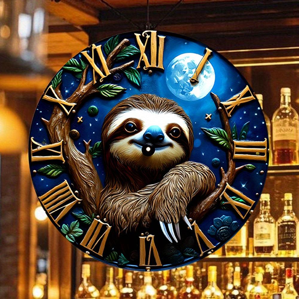 Sloth Moonlit Night Round Wall Clock