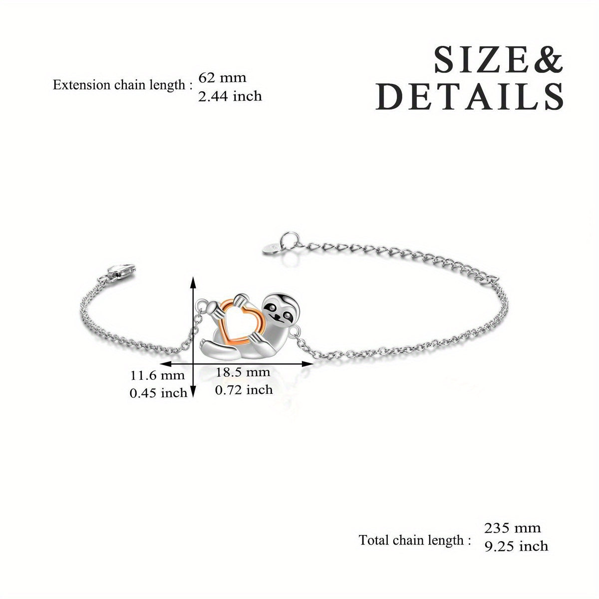 Sterling Silver Sloth Heart Bracelet product photo 3