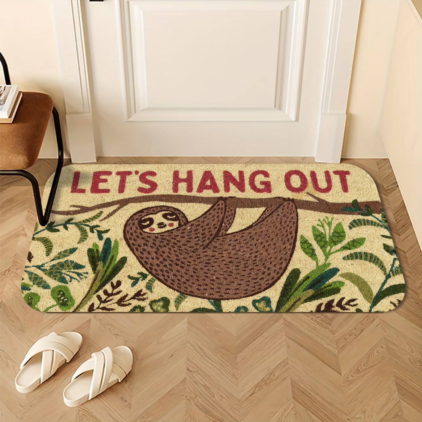 Let's Hang Out Welcome Sloth Door Mat