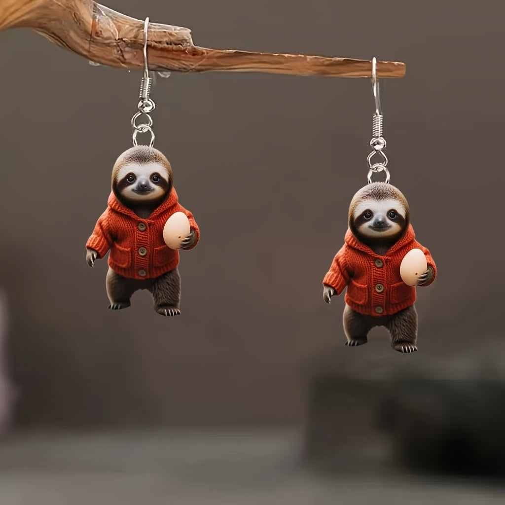 Sloth Holding Egg Drop Earrings