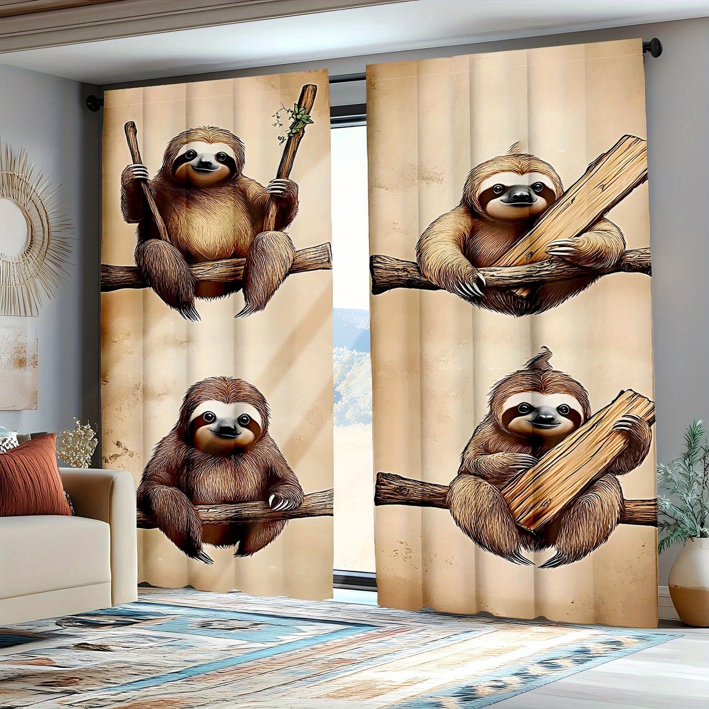 Charming Sloth Print Curtains