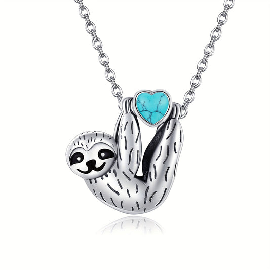 Sterling Silver Heart Sloth Necklace