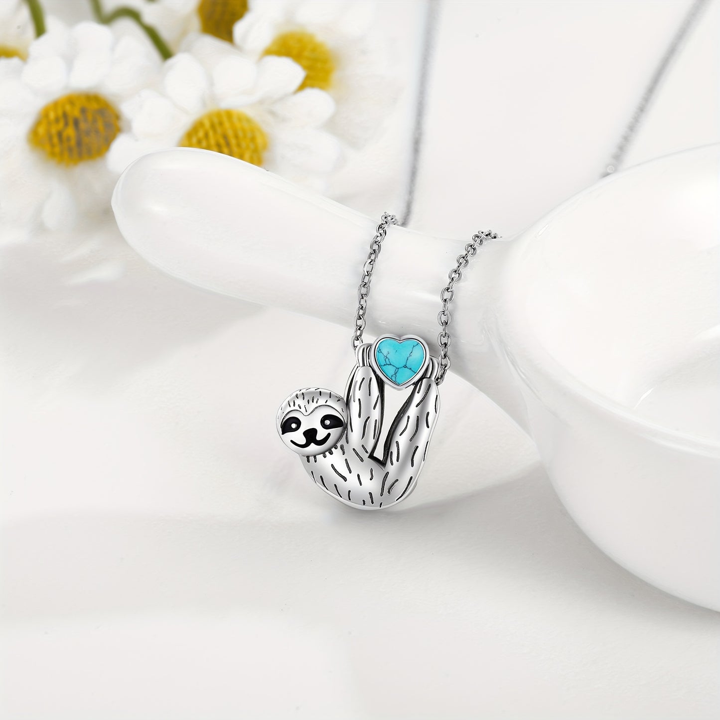 Sterling Silver Heart Sloth Necklace