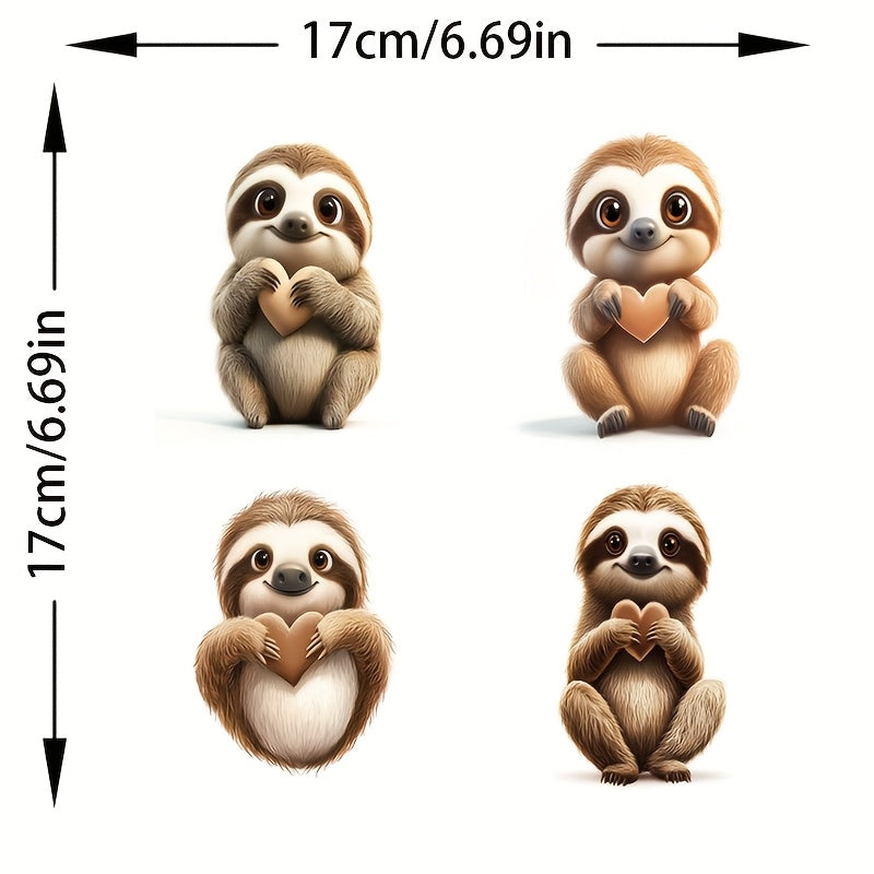 4 Love Heart Sloth Stickers