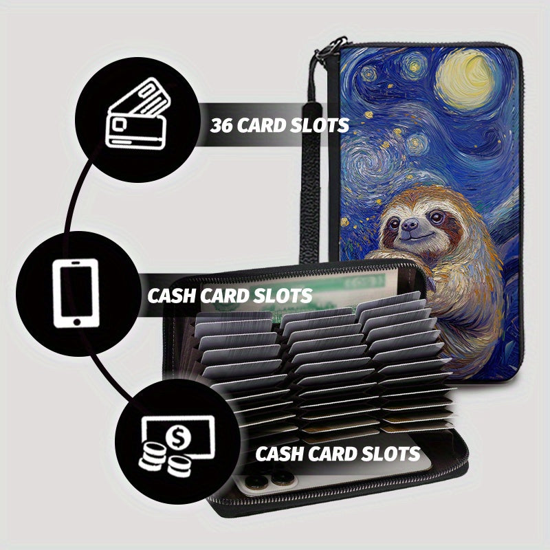 Starry Sky Sloth Faux Leather Wallet with 36 Card Slots