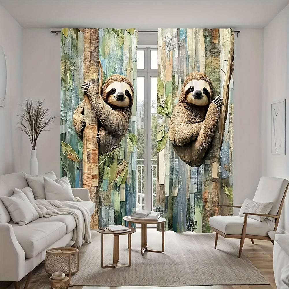 Sloth Oil Painting Curtains