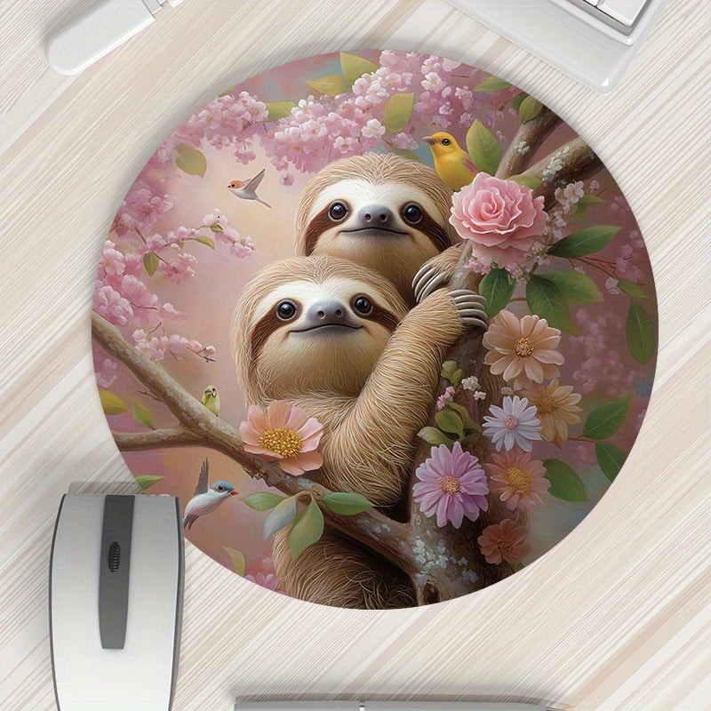 Sloth Floral Round Mouse Pad