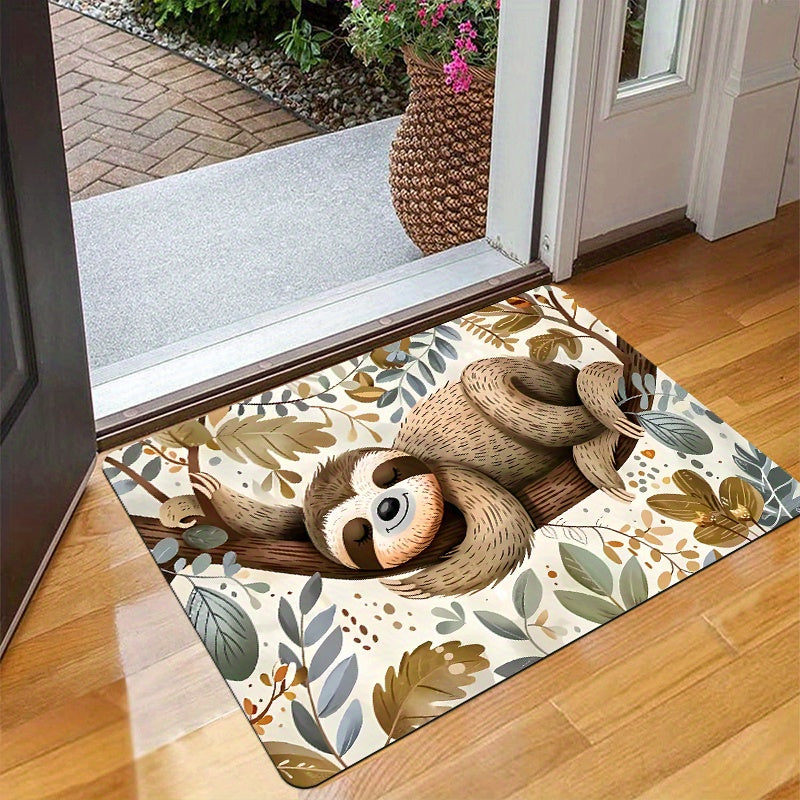 Sloth Lying On Branch with leaves Door Mat