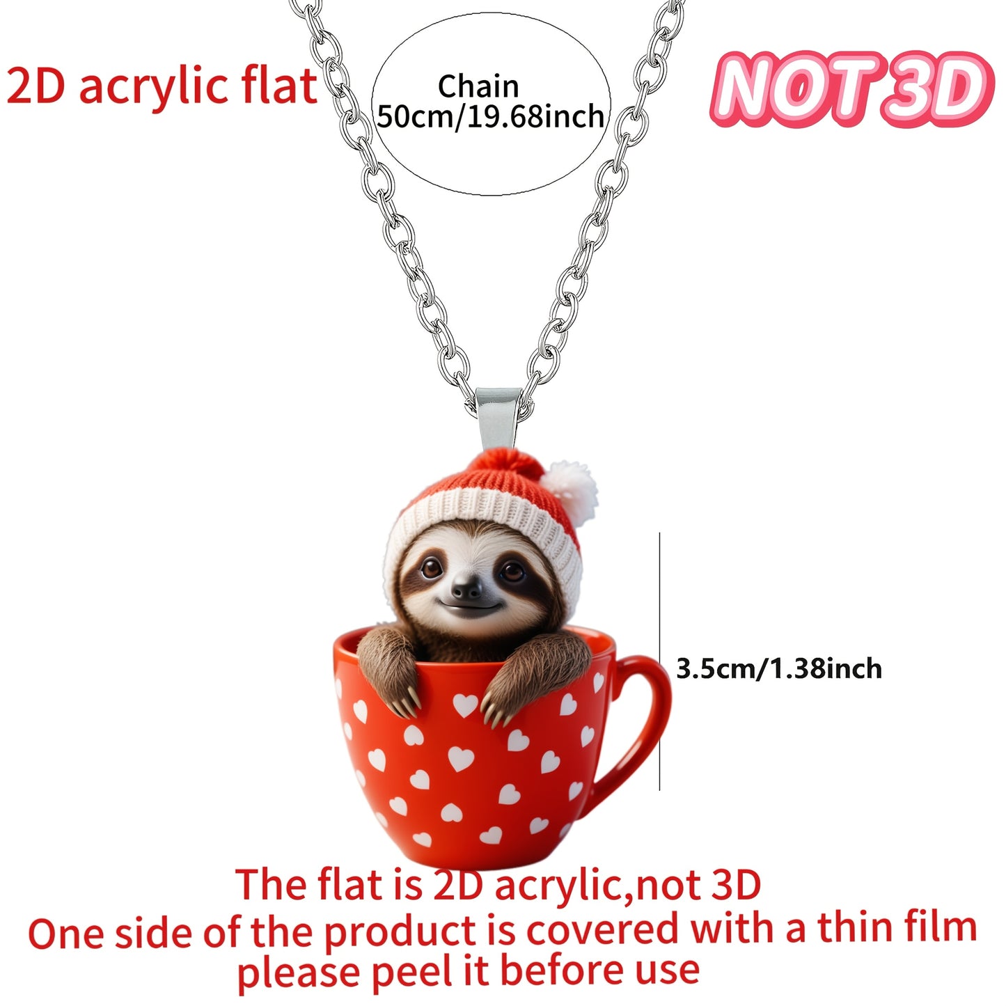 Cute Sloth Christmas Hat Necklace