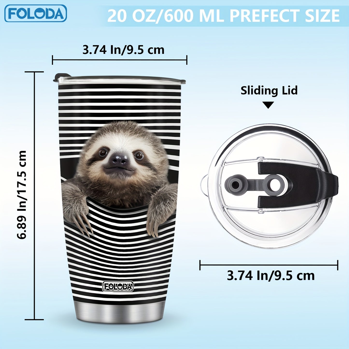 Sloth Striped Tumbler with Lid