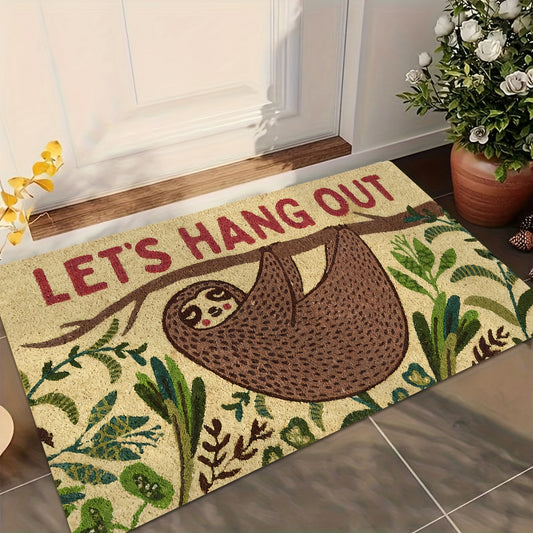 Let's Hang Out Welcome Sloth Door Mat