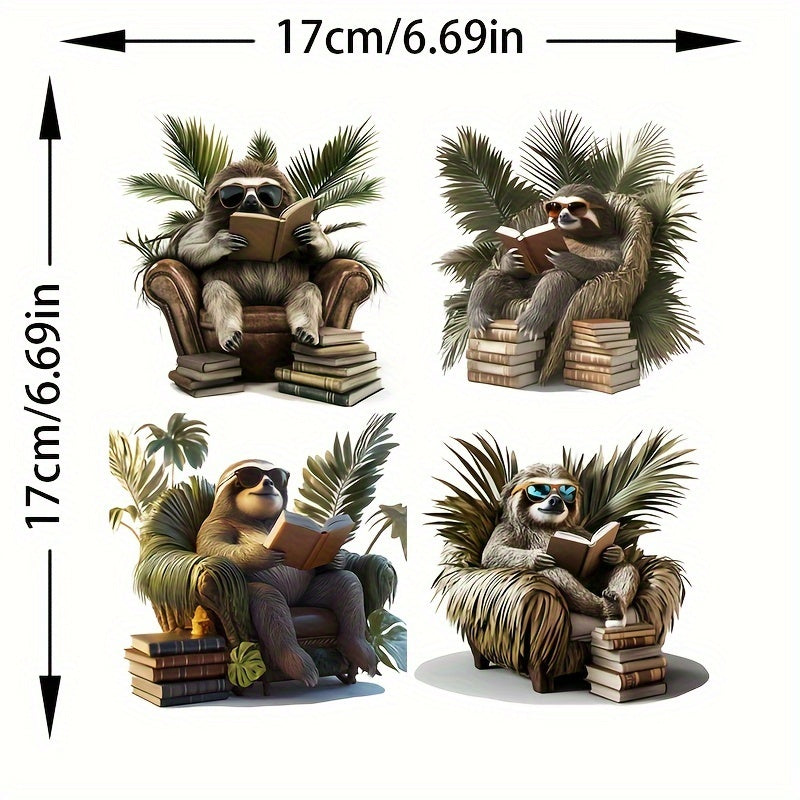 4 piece Reading Sloth Versatile Sticker