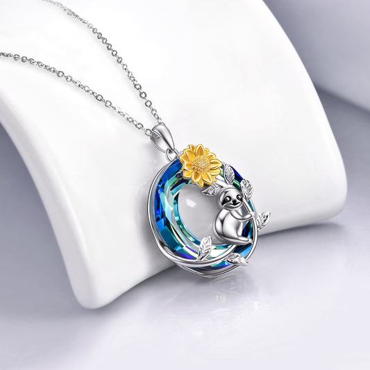 Sterling Silver Sloth Sunflower Necklace