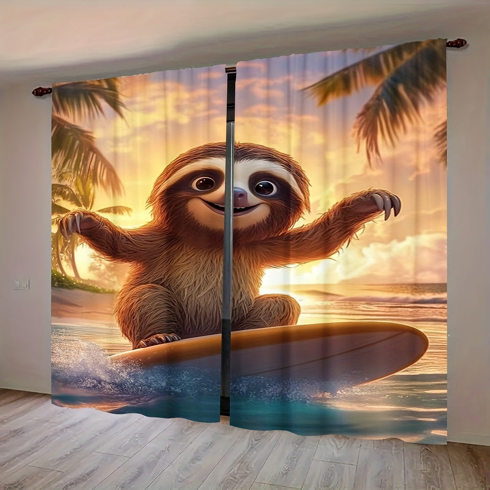 Sloth on a Surfboard Curtains