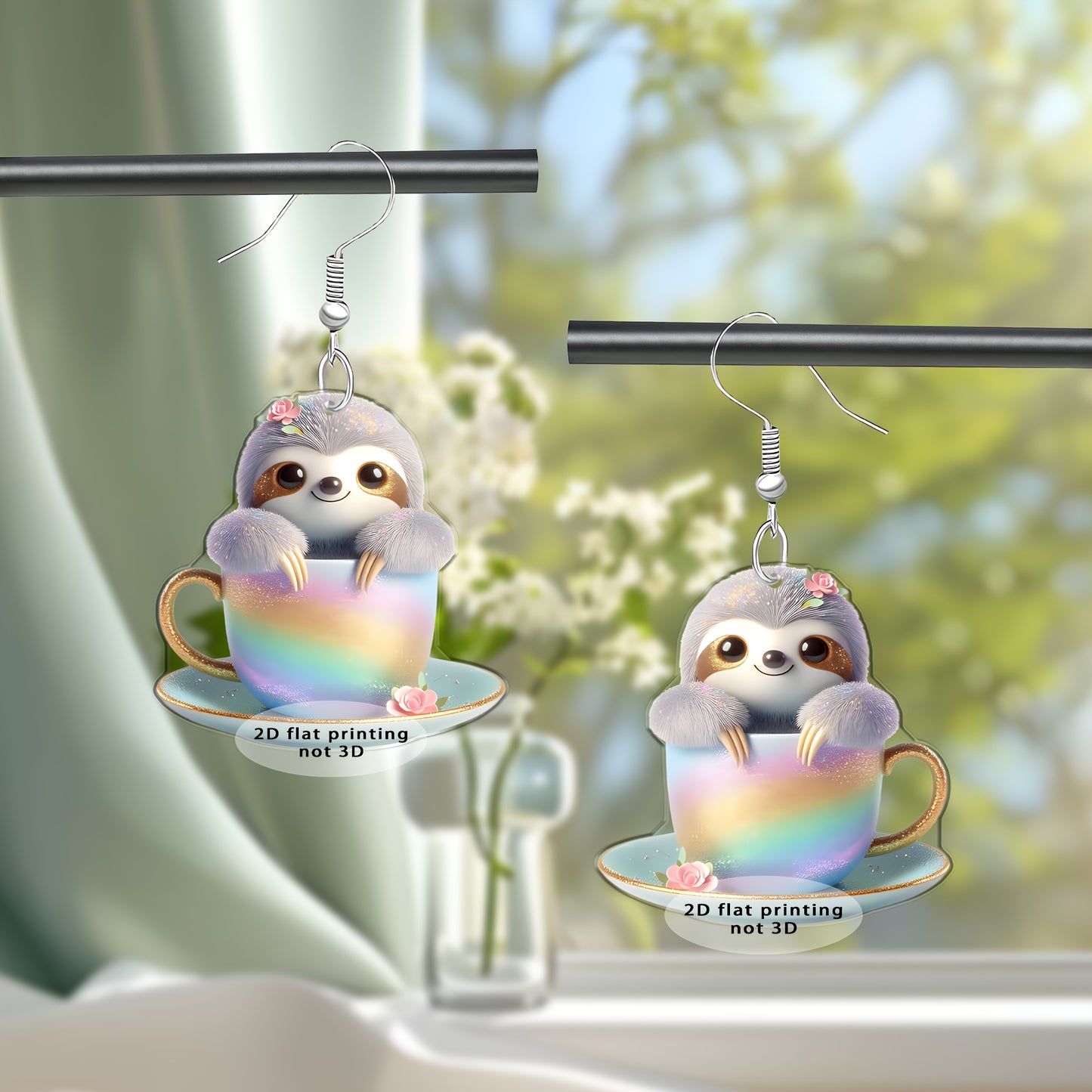 Cute Sloth in Teacup Dangle Earrings