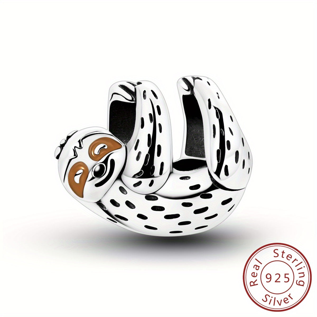 Sterling Silvery Cute Sloth Design Bead Charm